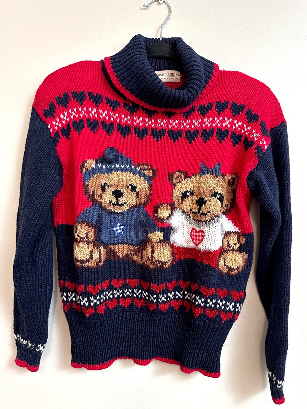 Marsh Landing Red & Navy Teddy Bear Roll-neck Knit Sweater